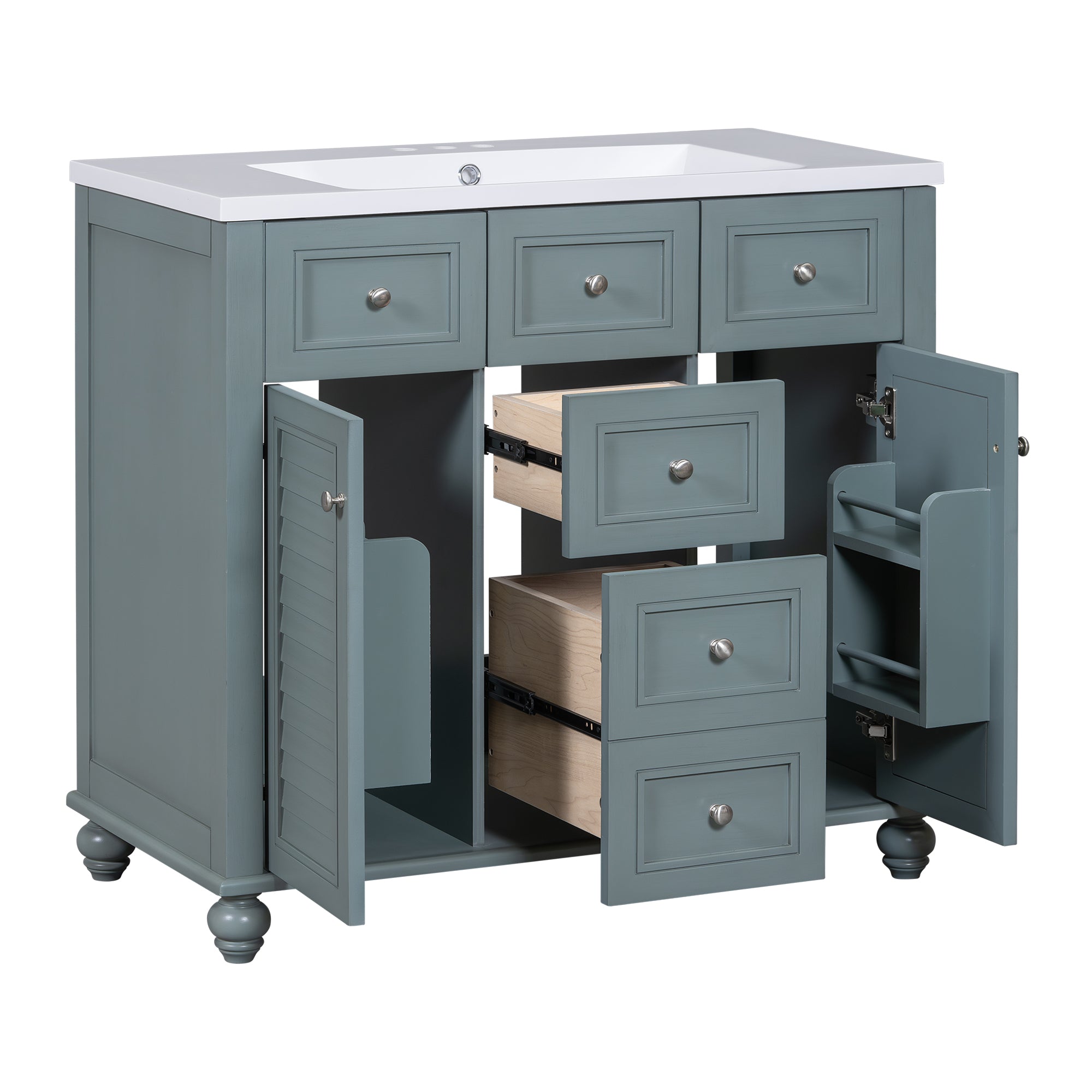 Armoire à miroir moderne de 36 pouces avec étagères réglables, 2 portes à fermeture douce et 6 organisateurs de portes d'armoire de rangement à tiroirs