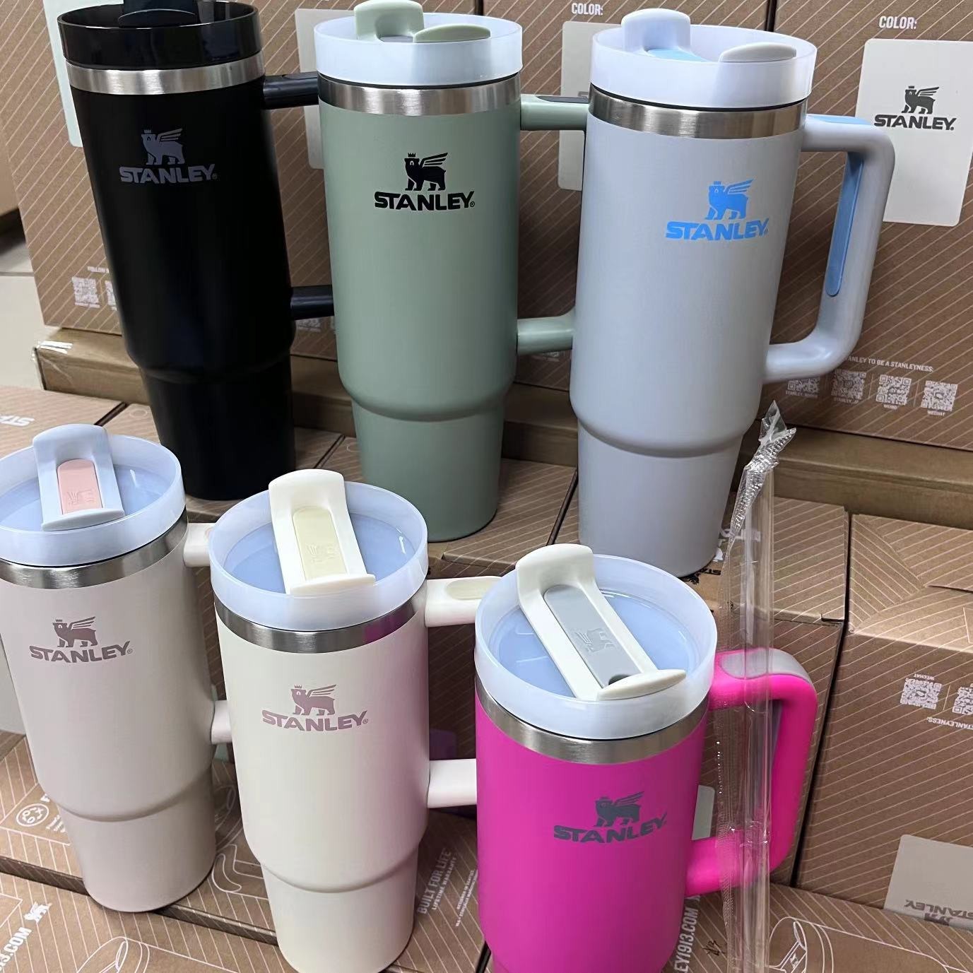 Stanley Tumbler with Handle Straw Lid Stainless Steel 30oz Vacuum Insulated Car Mug Double Wall Thermal Iced Travel Cup