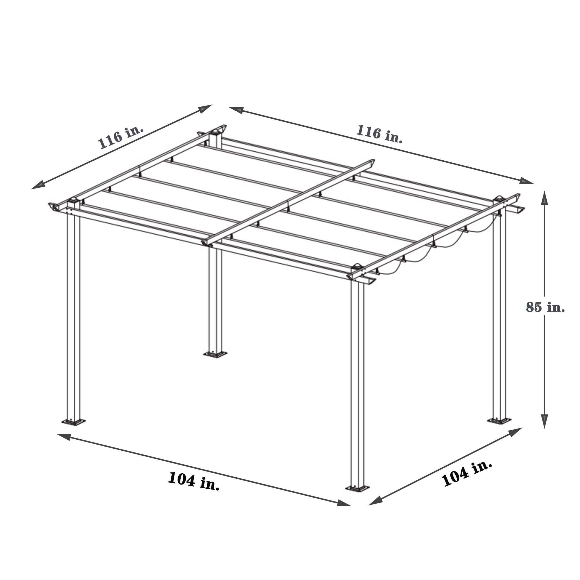 Pergola rétractable d'extérieur de 10 x 10 pieds avec auvent et abri solaire pour jardins, terrasses et arrière-cour, grise