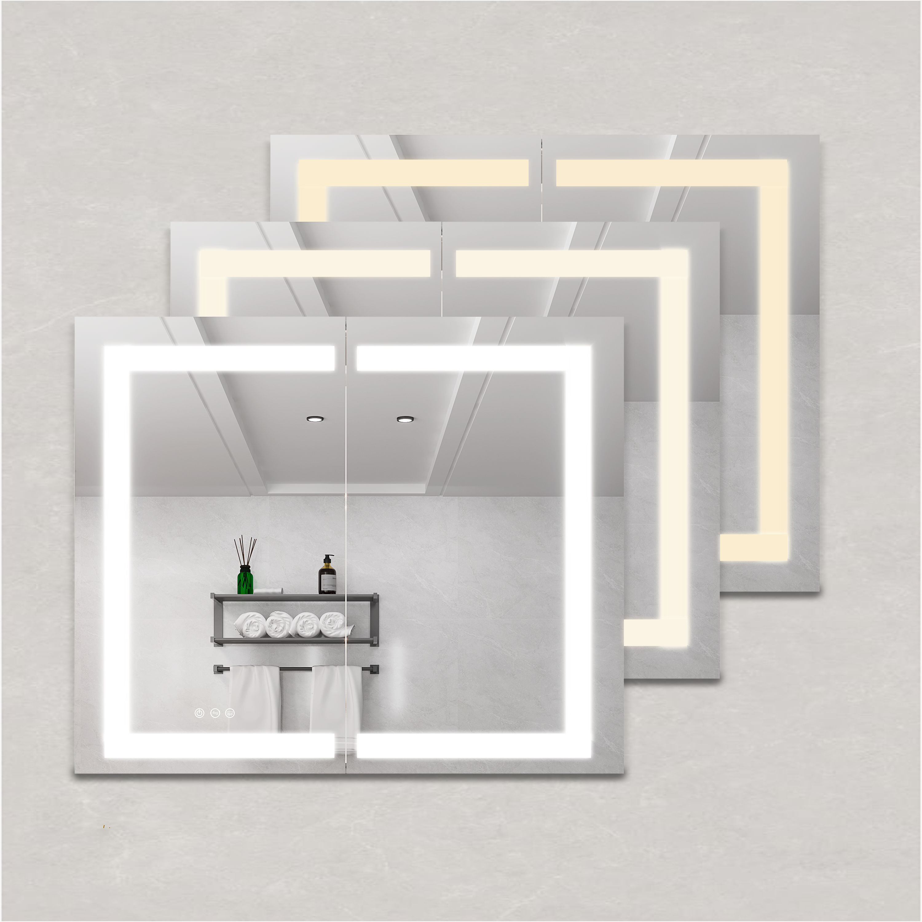 Armoire à pharmacie 36 x 30 pouces avec miroir de courtoisie à LED, antibuée, encastrée ou en saillie, étanche, à intensité variable, en aluminium, avec éclairage 3000 K ~ 6000 K, double porte et interrupteur tactile.
