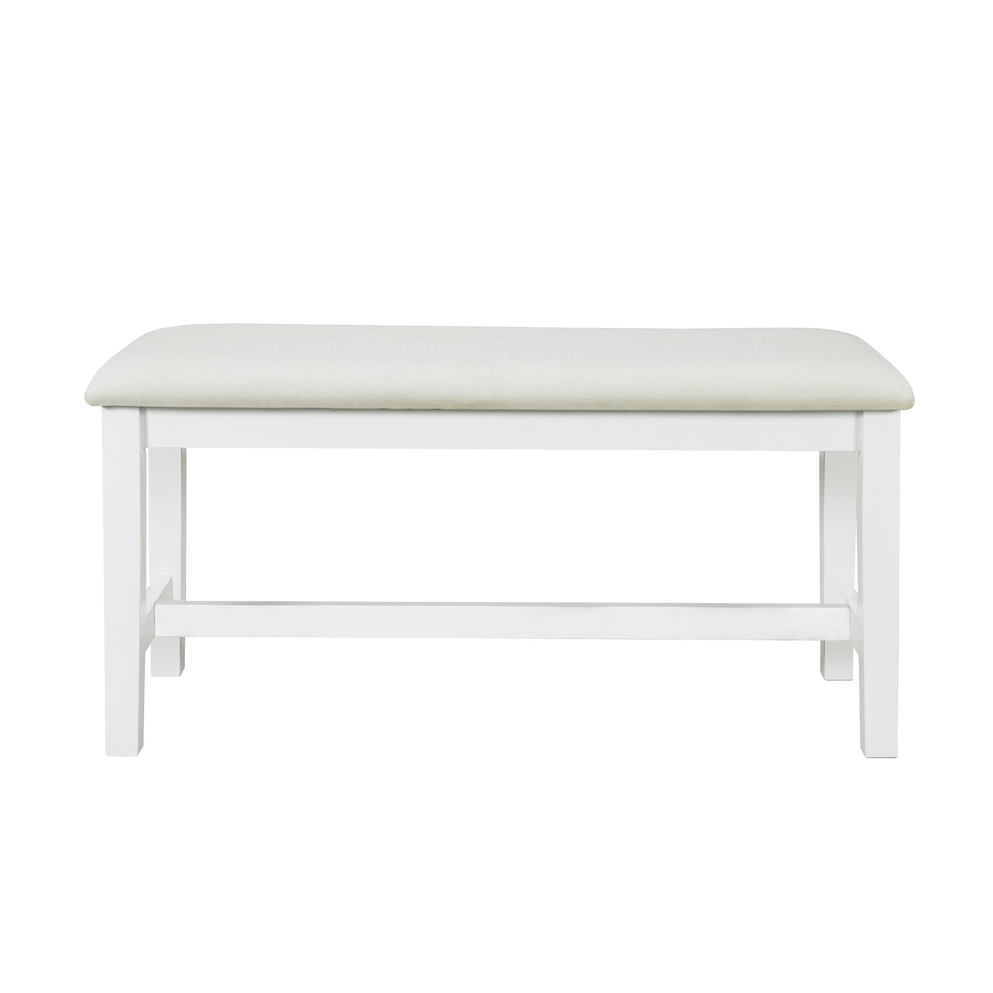 TOPMAX Farmhouse 6-Piece Trestle Dining Table Set with Upholstered Dining Chairs and Bench 59inch, White