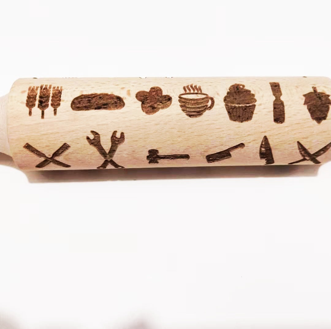 Rouleau à pâtisserie en bois de hêtre gravé au laser, rouleau à pâtisserie imprimé, rouleau à pâtisserie en relief, rouleau à pâtisserie de Noël, rouleau à pâtisserie pour biscuits au sucre