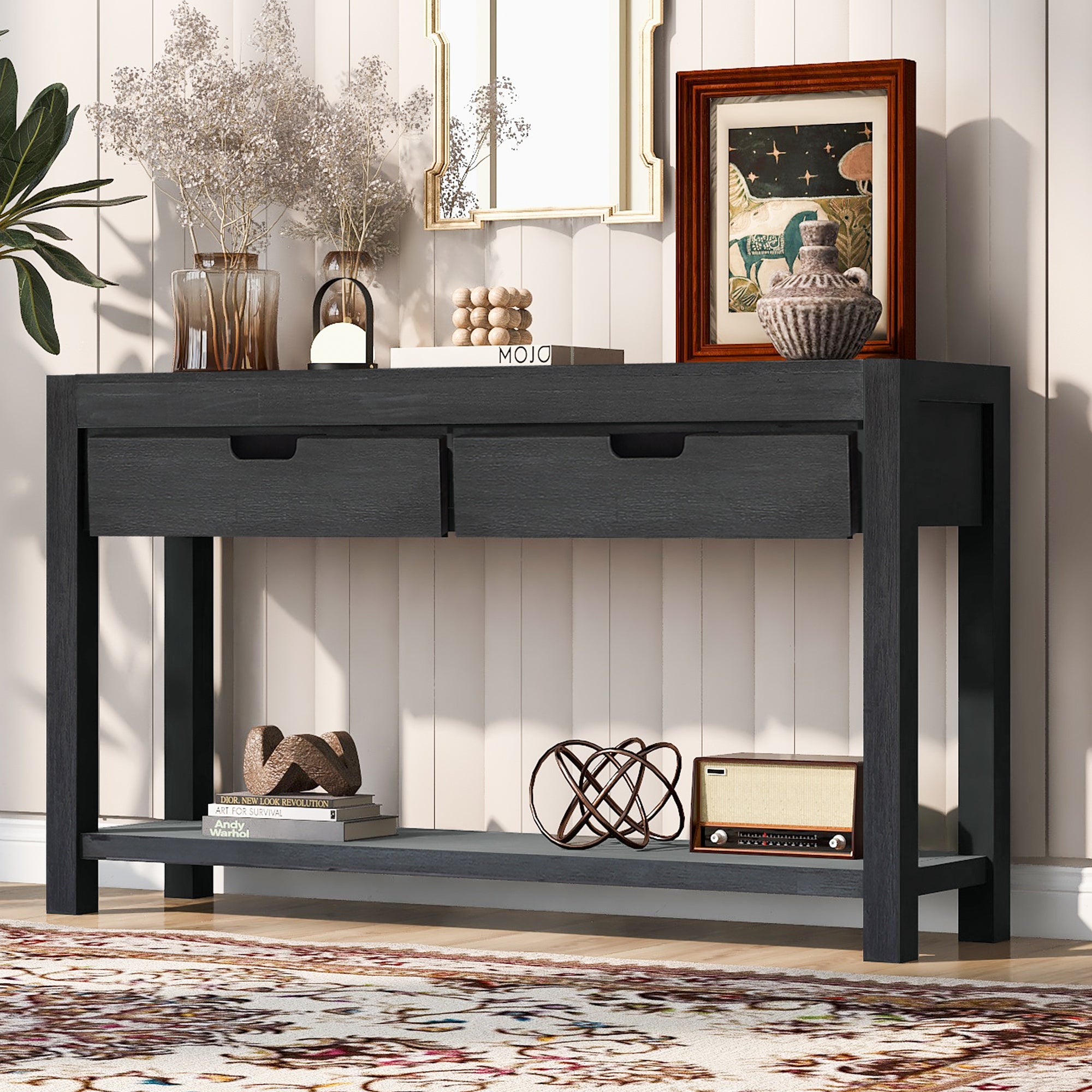 Table console U_STYLE pour entrée, couloir, salon, avec 2 tiroirs et 1 étagère