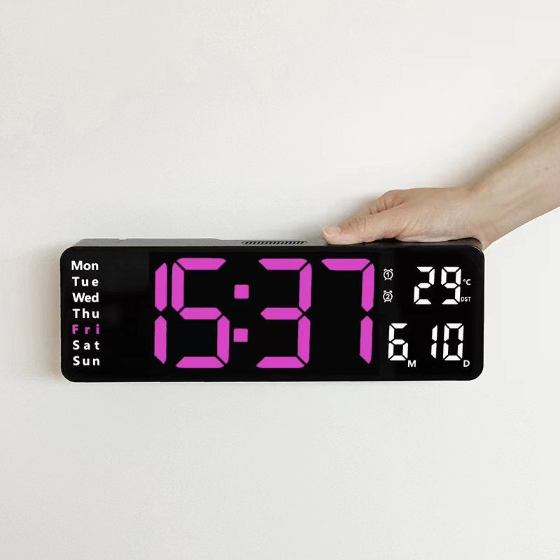 Horloge murale numérique à LED de 13/16 pouces, télécommande murale, affichage de la température, de la date et de la semaine, minuterie, double alarme