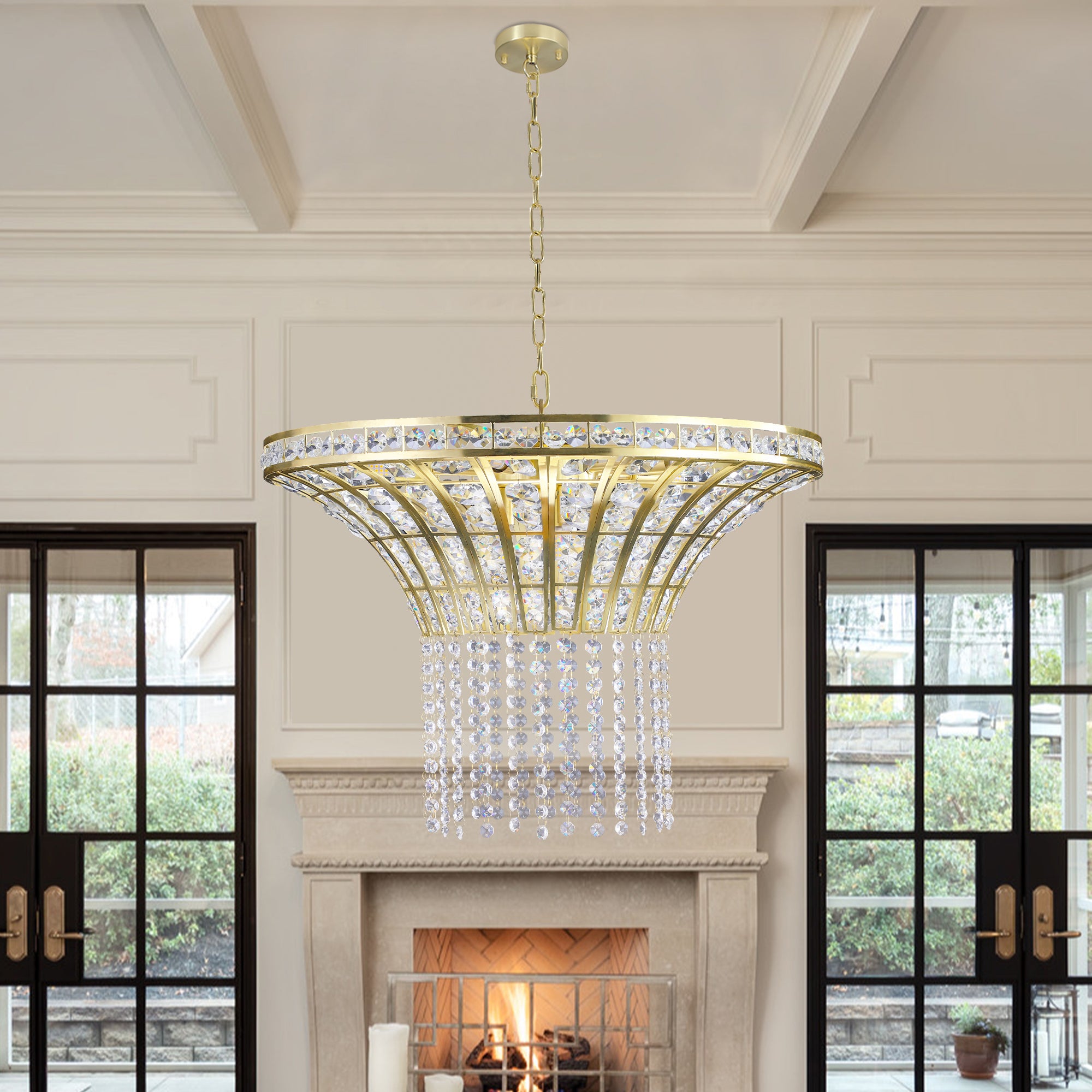 Lustre cascade en cristal à 8 lumières de 23,6 po de large