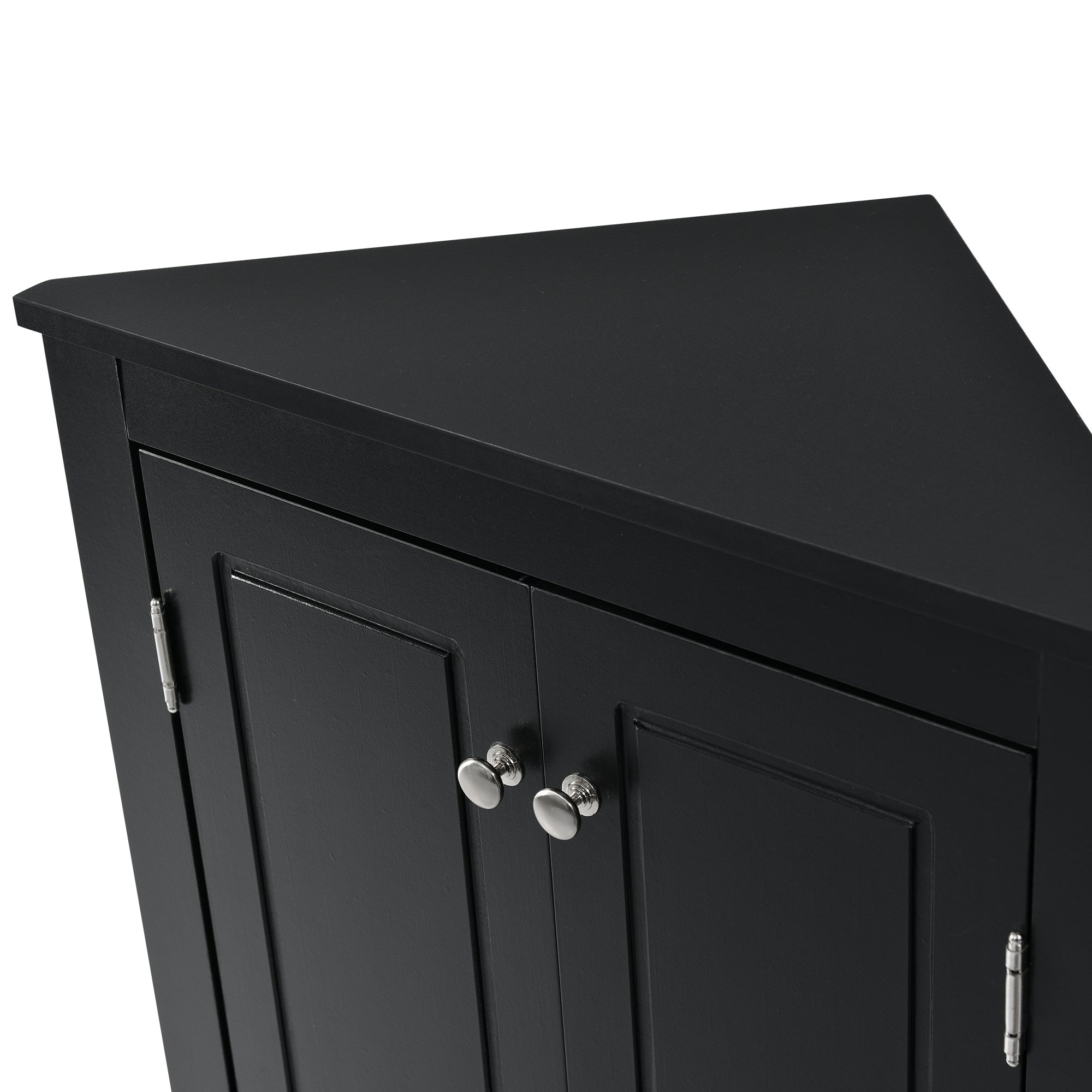 Meuble de rangement triangulaire noir pour salle de bain avec étagères réglables, meuble de sol autoportant pour cuisine