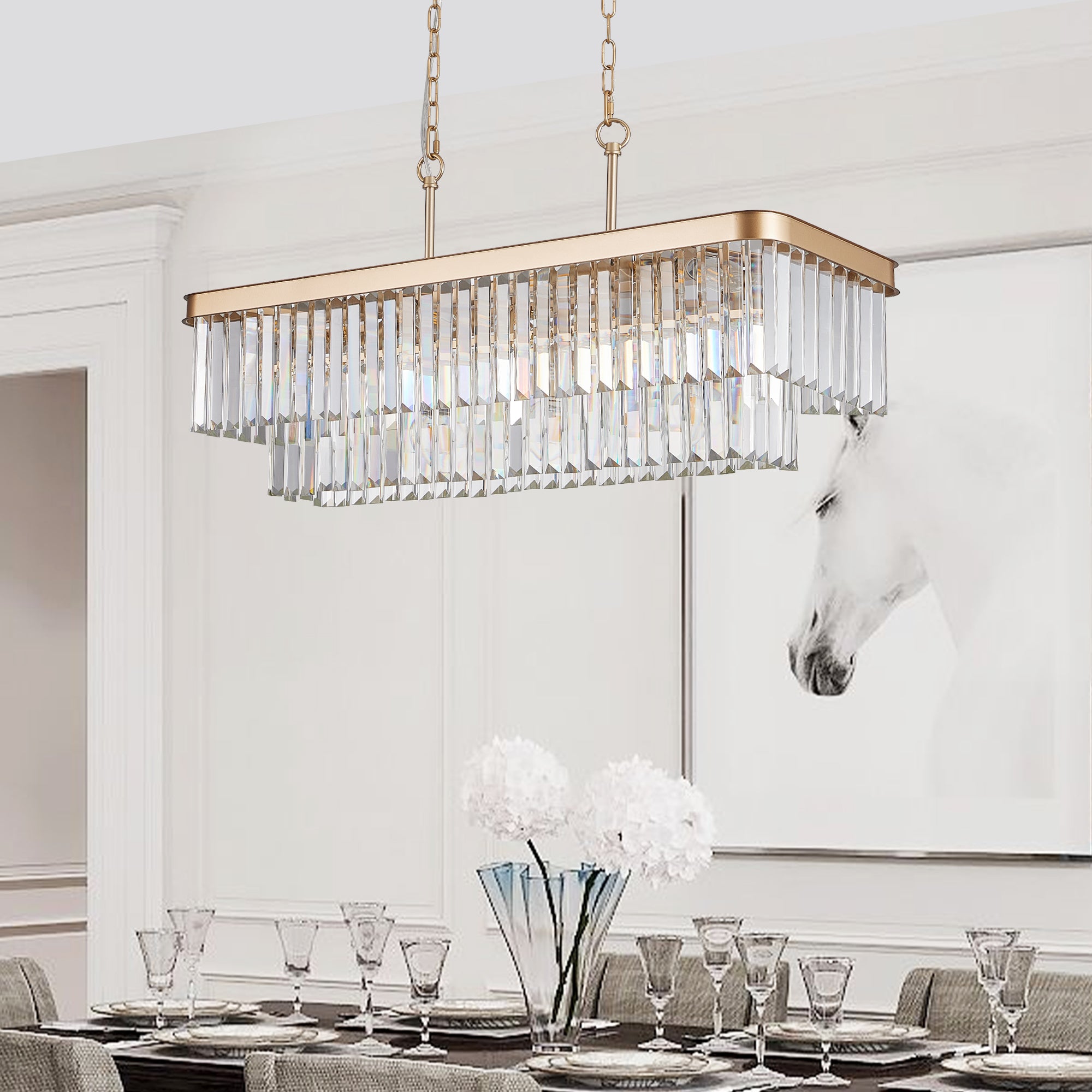 Chandeliers,Rectangular Crystal Chandelier Adjustable,E12 Modern Industrial Crystal Lights (Bulb Not Included)