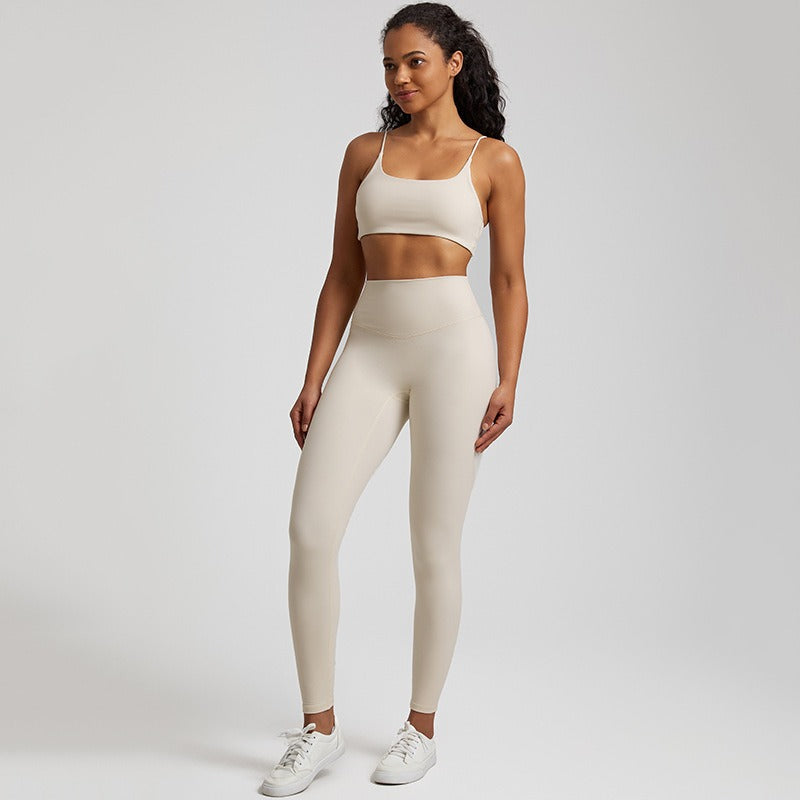 Vêtements de yoga nus européens et américains pour femmes, lifting des fesses, combinaison de course respirante et moulante, vêtements de sport et de fitness du dos