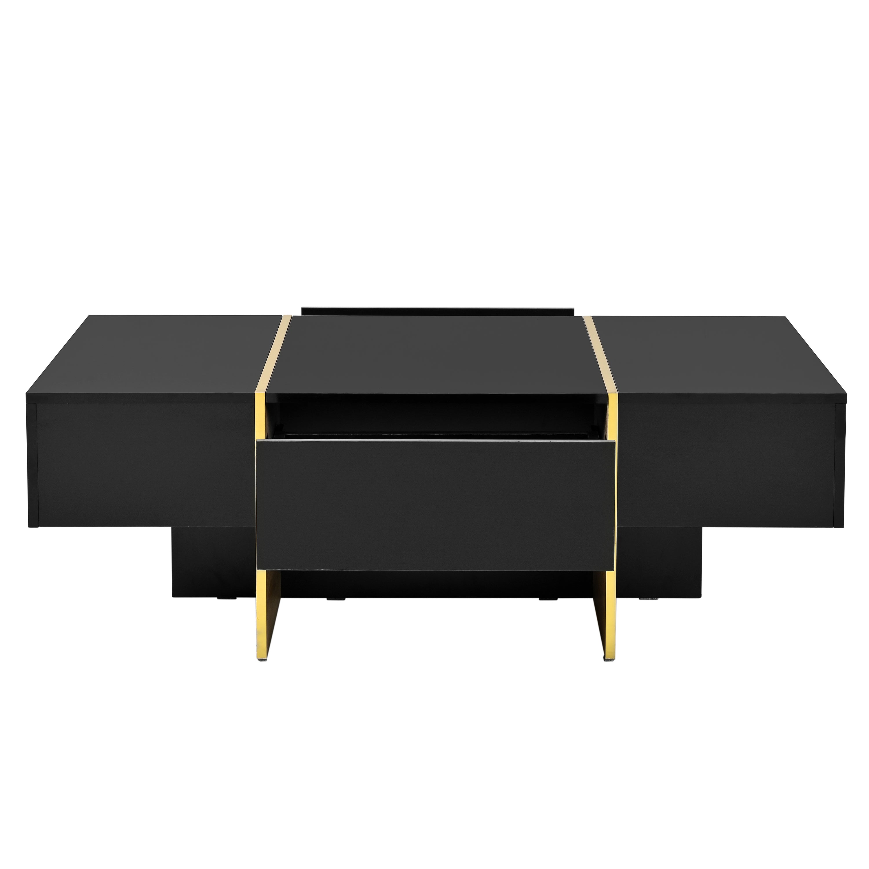 Table de canapé rectangulaire multifonctionnelle ON-TRANS 47,2 pouces x 31,4 pouces avec 2 tiroirs et table centrale à pieds en grain de bois doré, noir