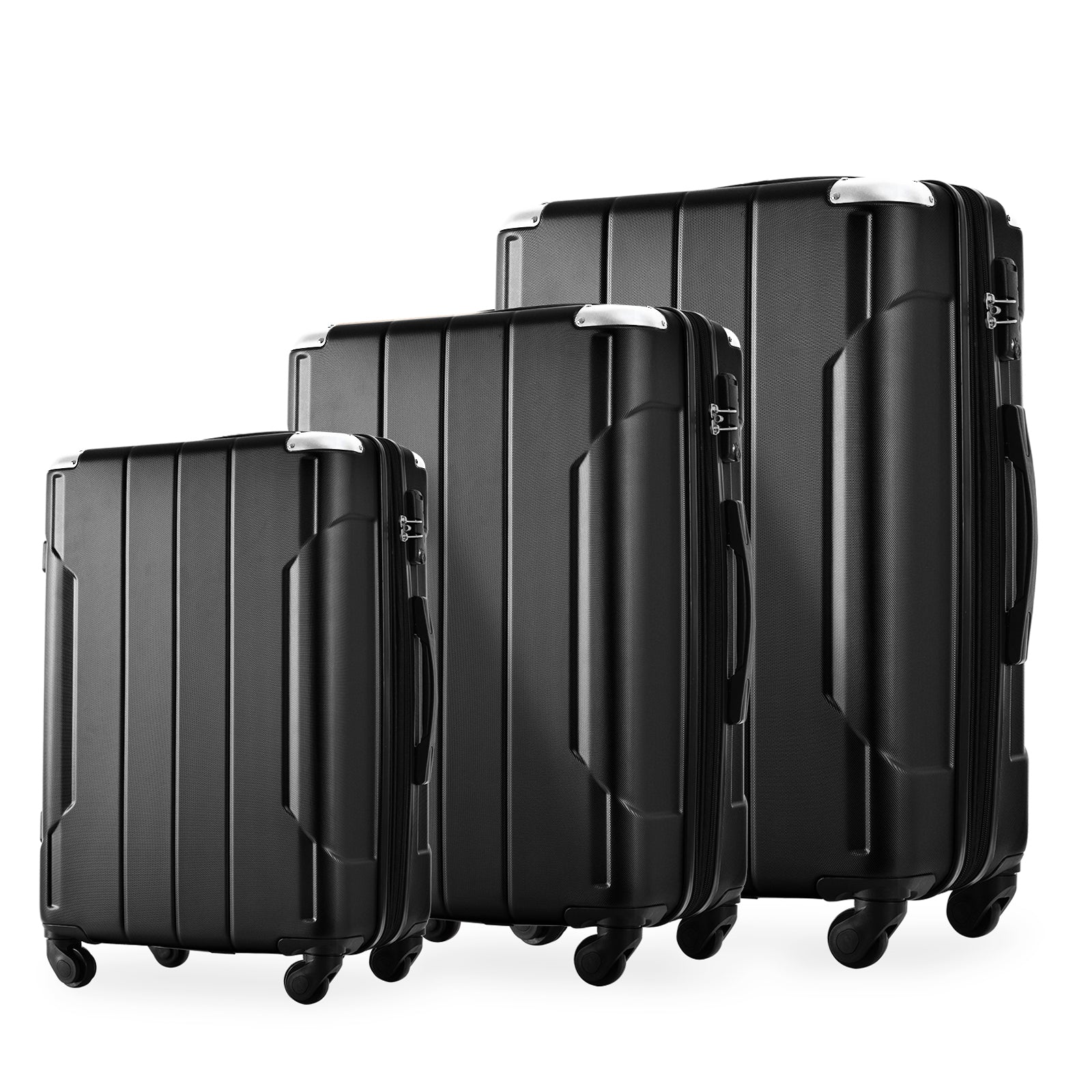 Ensemble de 3 valises rigides à roulettes avec serrure TSA, légères, 50,8 cm, 61 cm, 71 cm, noires et ABS