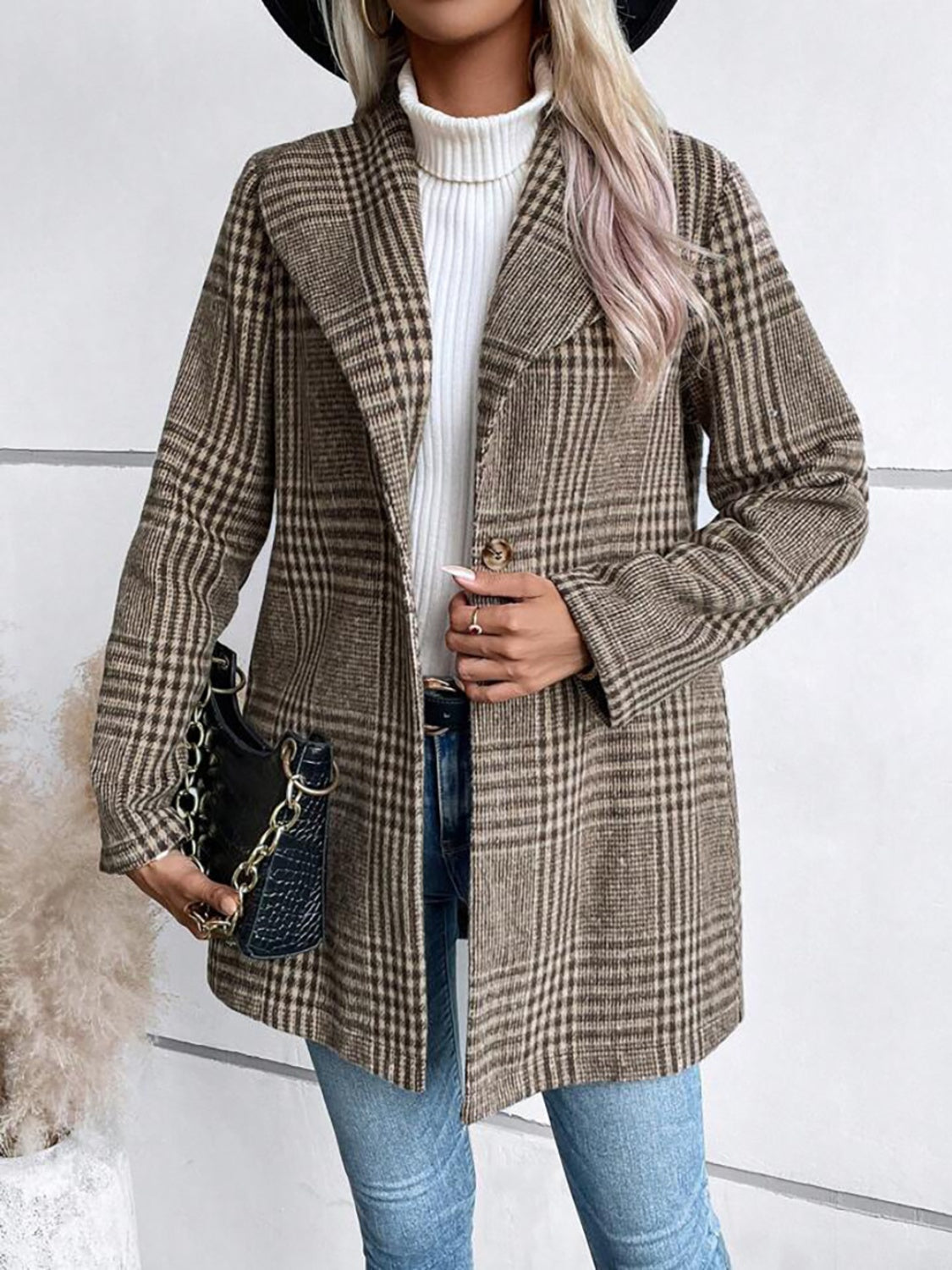 Veste à manches longues et col à carreaux