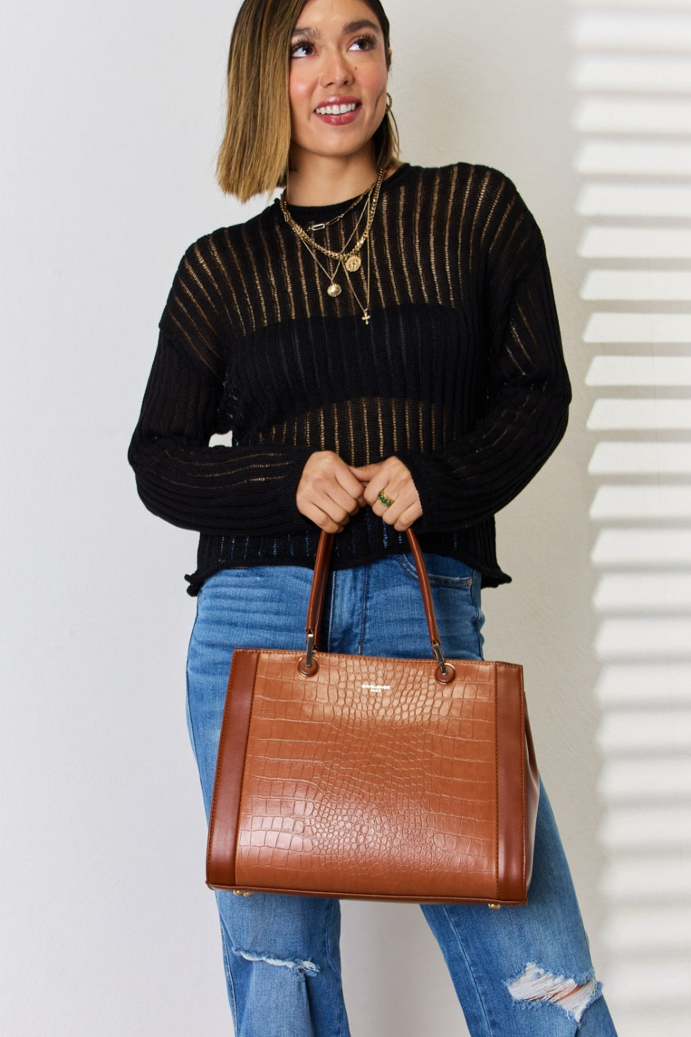 Sac à main en cuir PU texturé David Jones