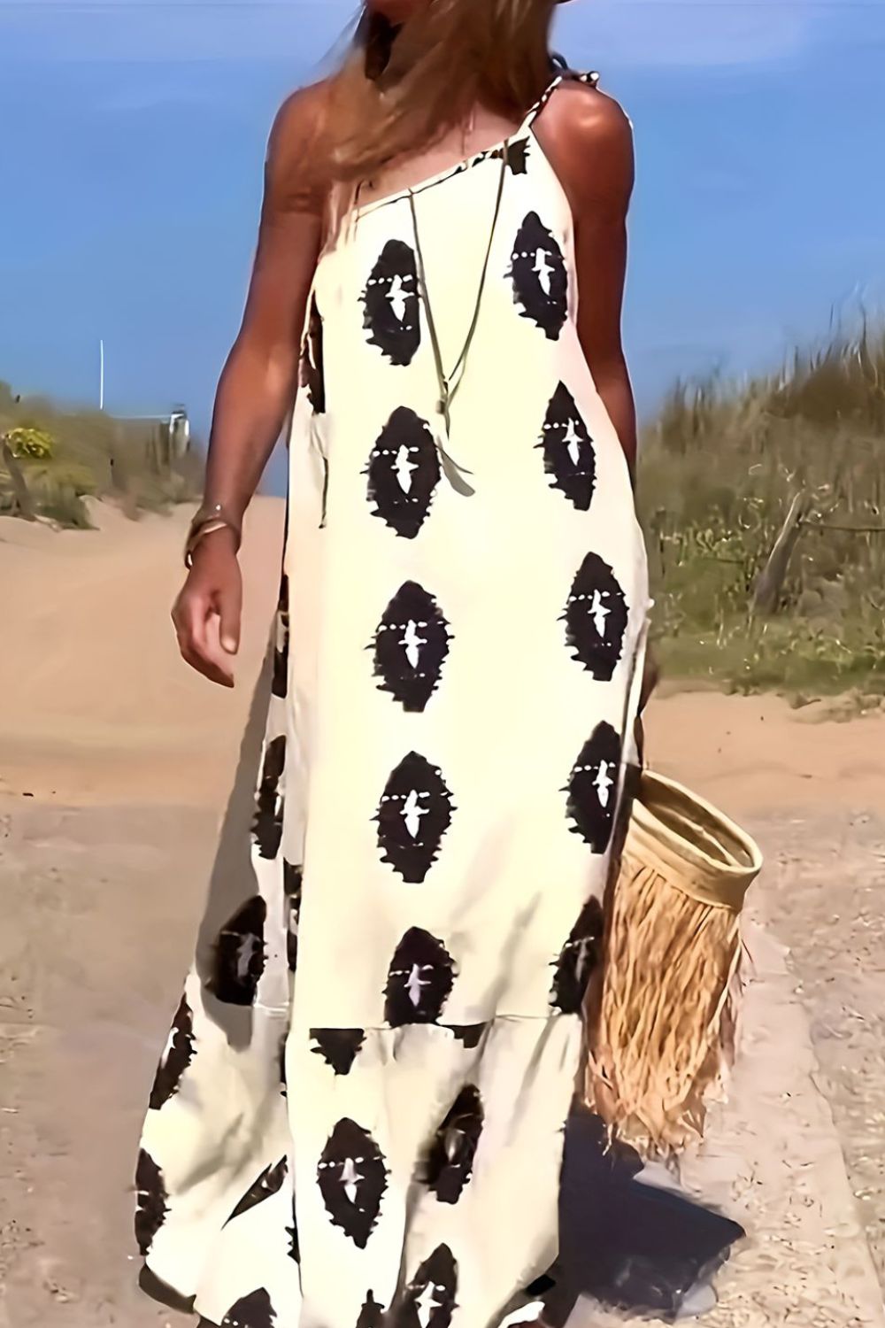 Robe longue imprimée à une épaule