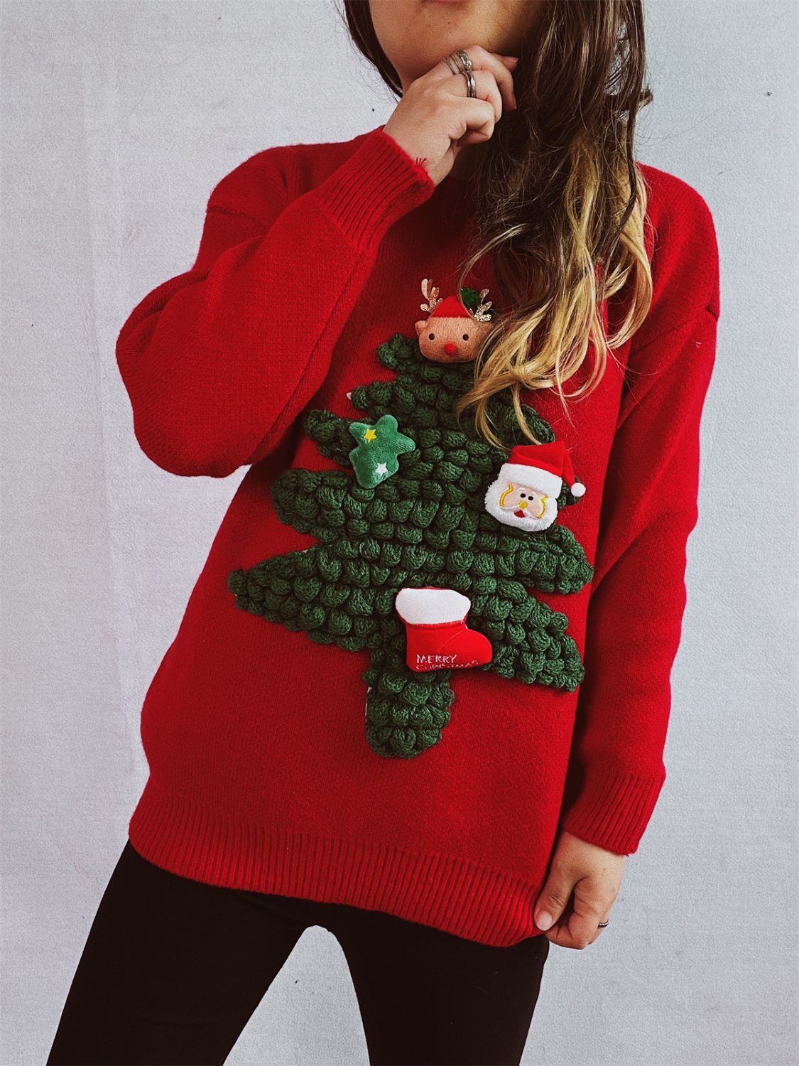 Pull à manches longues et col rond motif sapin de Noël