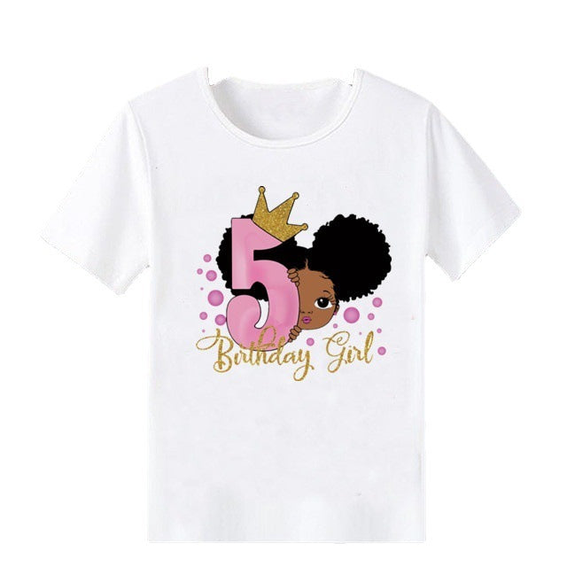 African Girl Pattern Print Comfortable Pullover Children Birthday Short Sleeve T-shirt