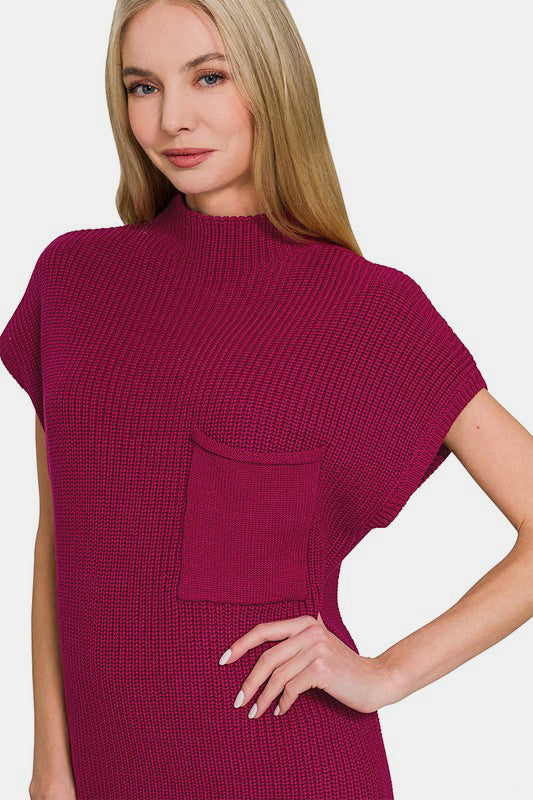 Robe pull à manches courtes et col montant Zenana