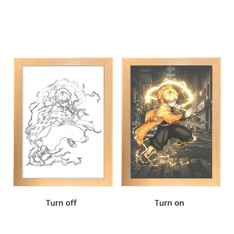 Lampe de lune à LED avec peinture lumineuse animée Kyojuro Rengoku Kimetsu Demon Slayer, cadre photo pour décoration murale de chambre, cadeaux Hoom Deco No Yaiba