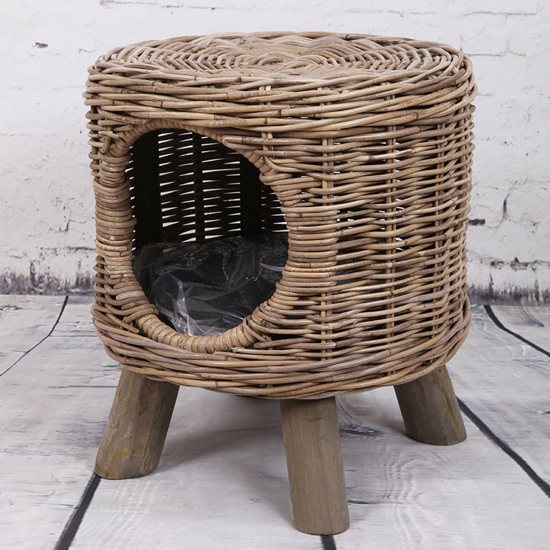 Tabouret rond en rotin pour loisirs, quatre saisons, semi-fermé, respirant, pour chat et chien, style moderne et simple