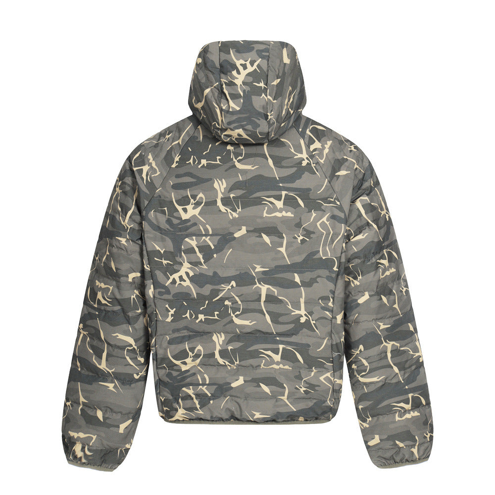 Streetwear Men's Hooded Camouflage Patchwork Down Jacket, Loose Fit, Casual Outerwear
