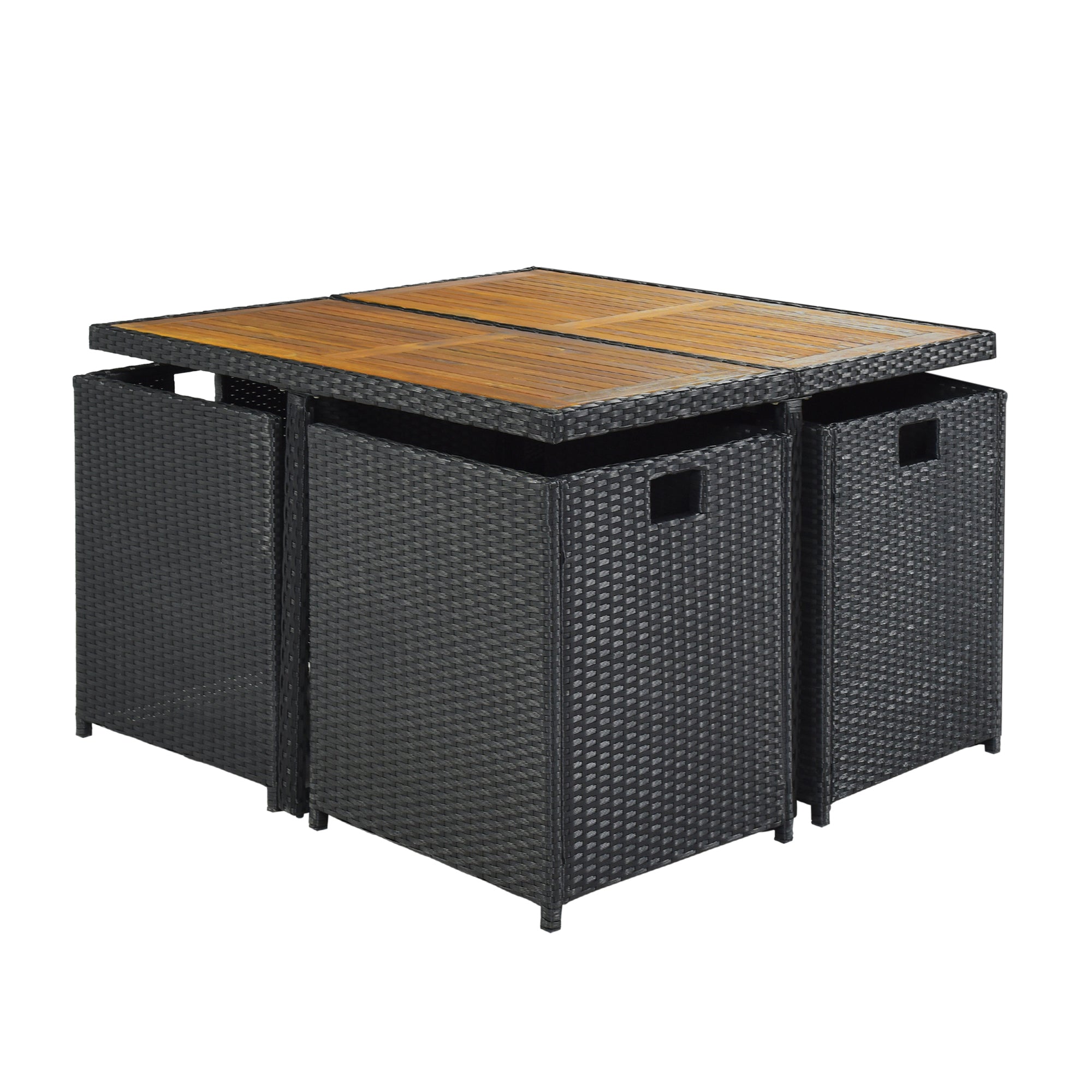 Ensemble de salle à manger TOPMAX Patio en osier PE toutes saisons avec plateau en bois pour 8 personnes, rotin noir et coussin beige (9 pièces)