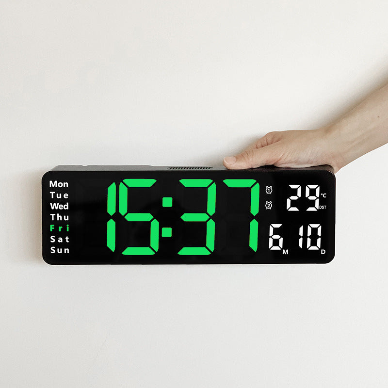 Horloge murale numérique à LED de 13/16 pouces, télécommande murale, affichage de la température, de la date et de la semaine, minuterie, double alarme