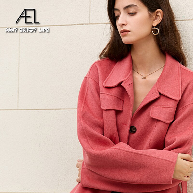 Manteau 100 % laine avec ceinture, veste printemps-automne pour femme, couleur unie avec écharpe, chaud, mode streetwear