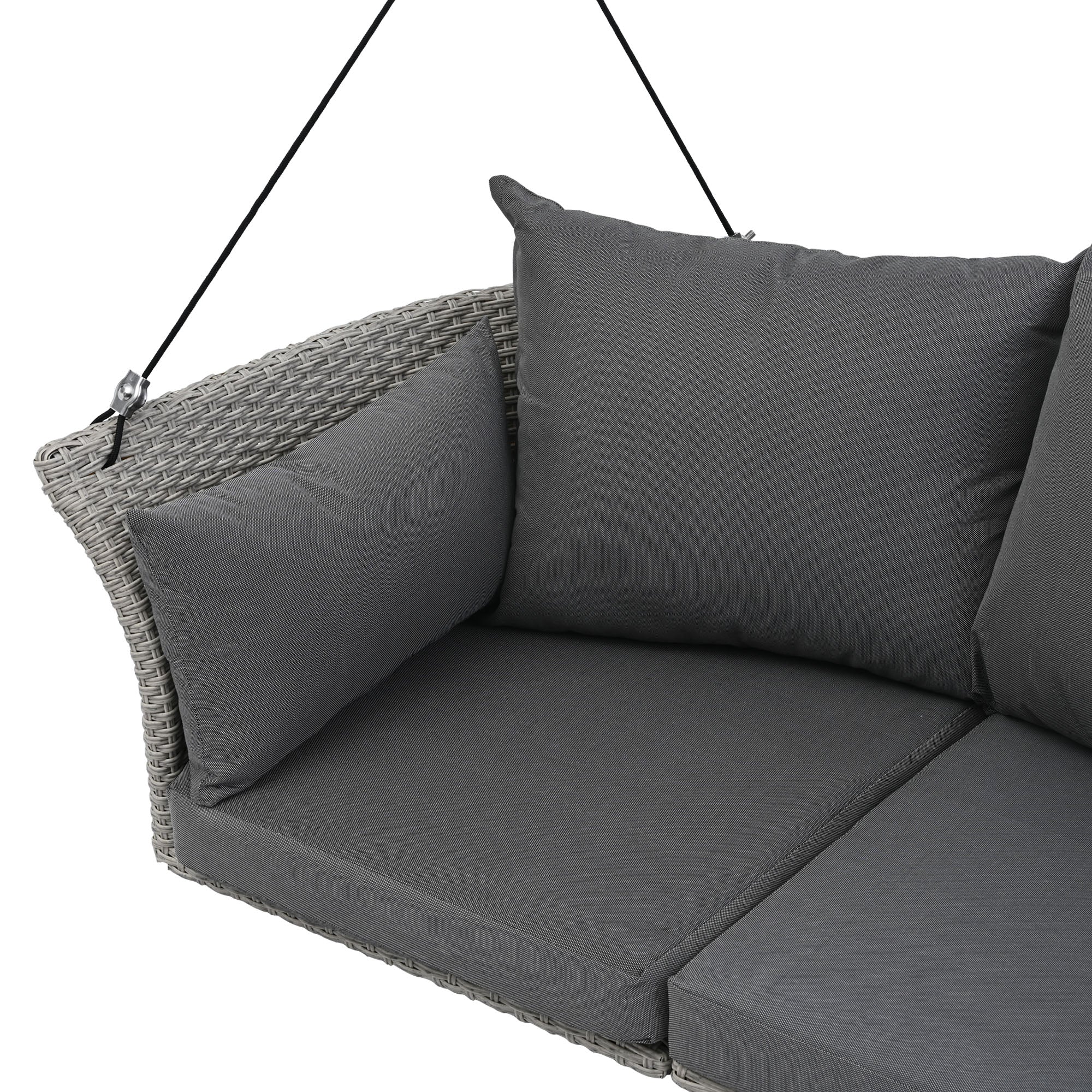 Siège suspendu GO 51,9" pour 2 personnes, balancelle en rotin tressé, balançoire de porche avec cordes, osier gris et coussin