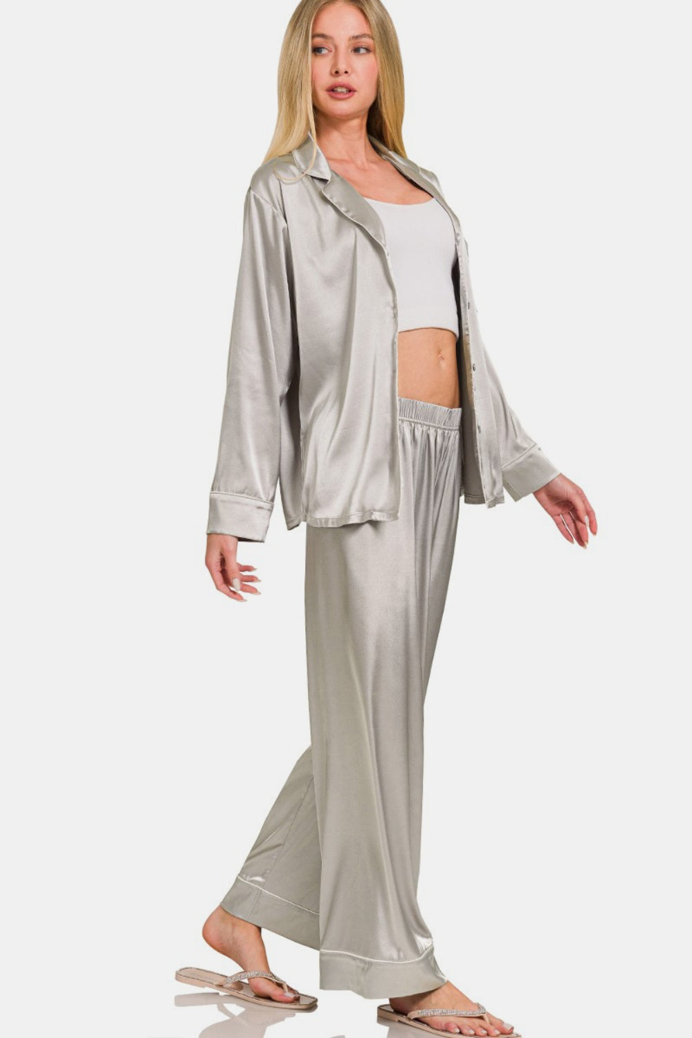 Ensemble pyjama Zenana en satin à manches longues et pantalon