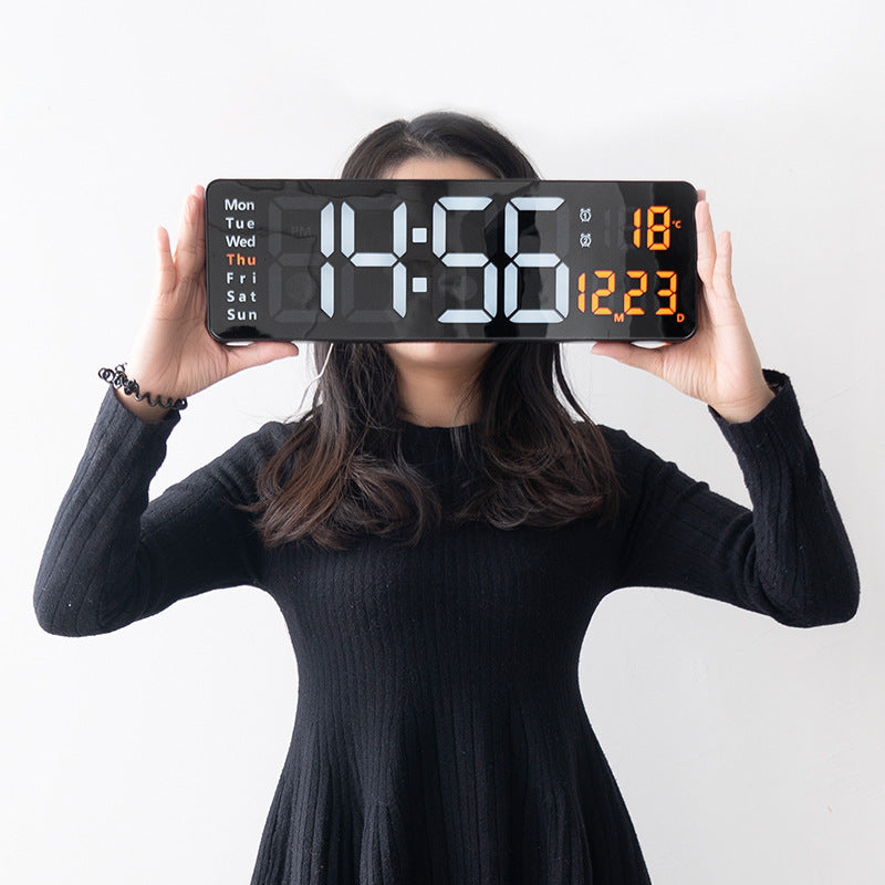 Horloge murale numérique à LED de 13/16 pouces, télécommande murale, affichage de la température, de la date et de la semaine, minuterie, double alarme