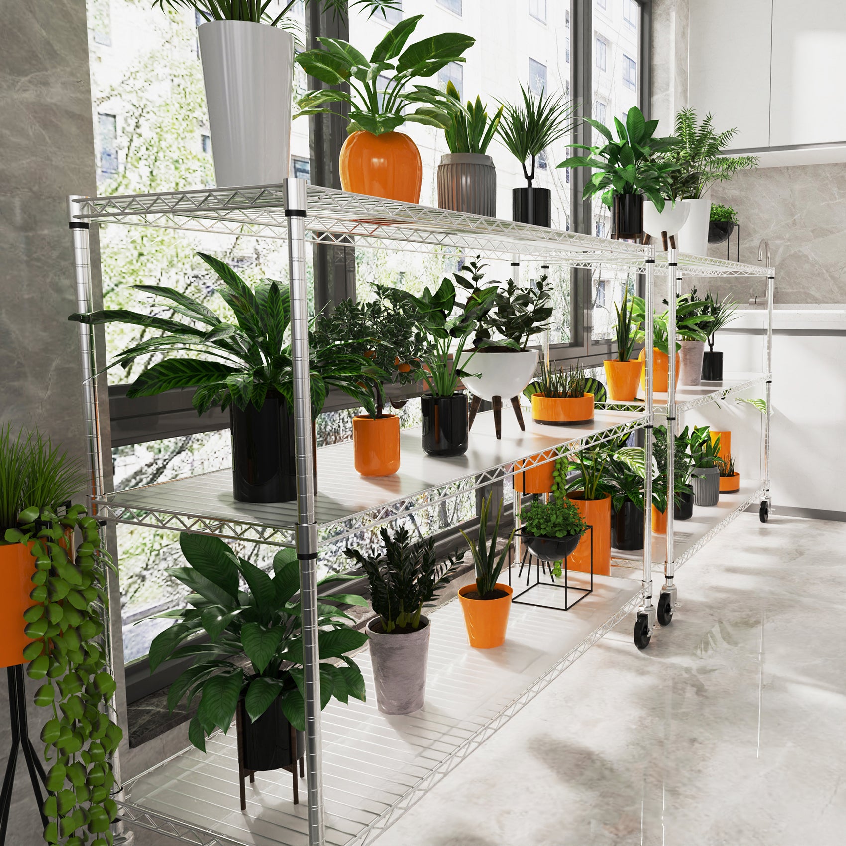 Étagère métallique à 6 niveaux, capacité de charge de 6 000 lb, réglable en hauteur, avec roulettes, conforme à la norme NSF