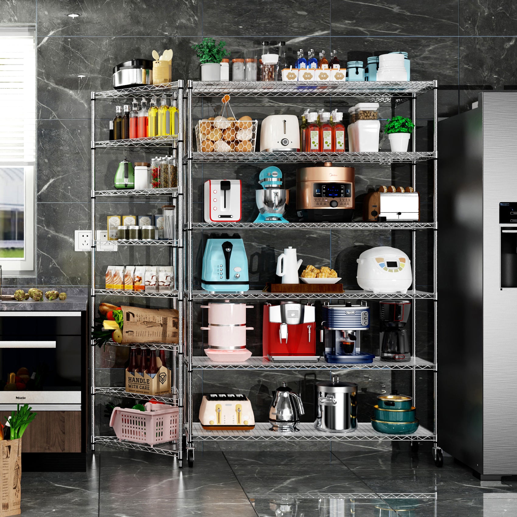 Étagère métallique à 6 niveaux, capacité de charge de 6 000 lb, réglable en hauteur, avec roulettes, conforme à la norme NSF