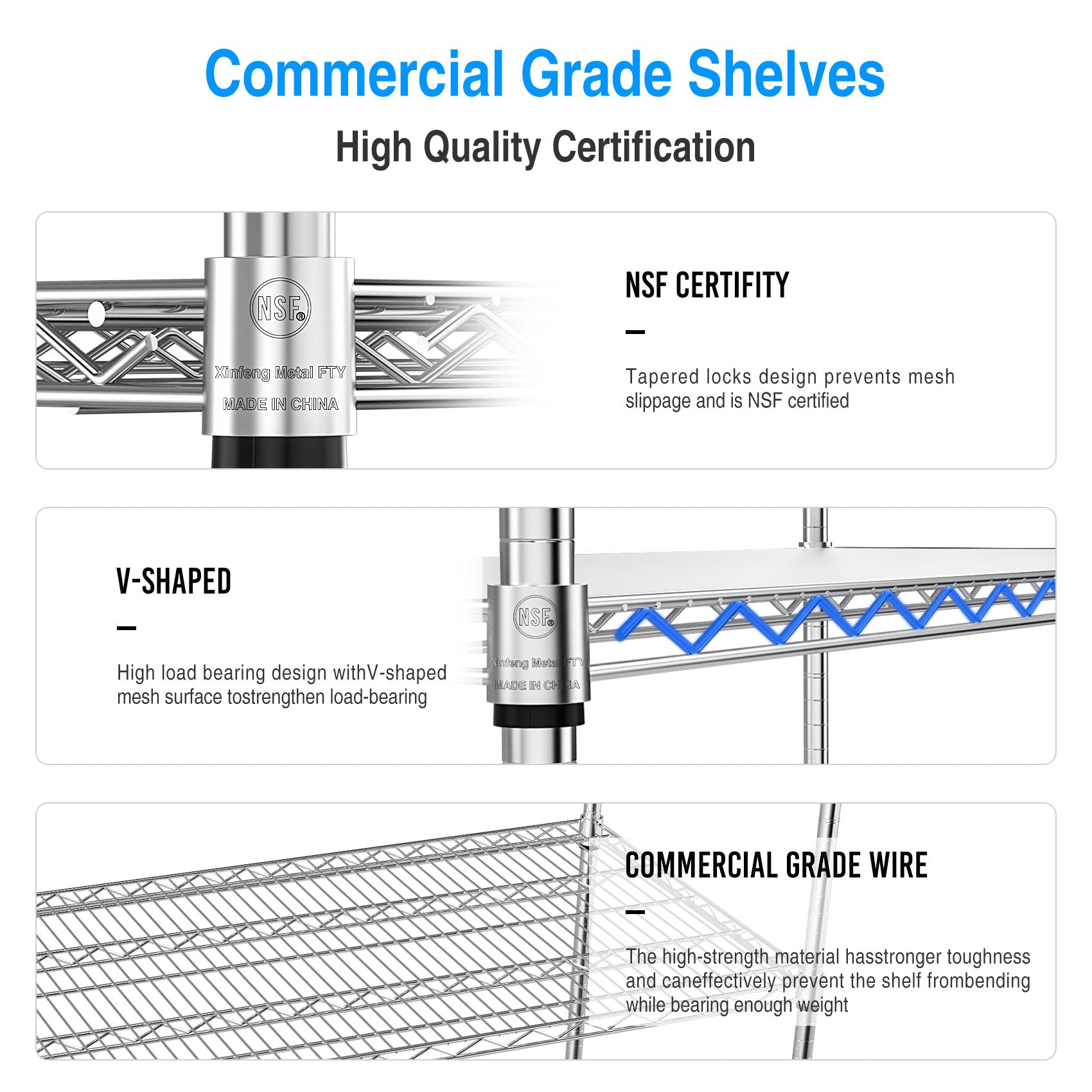 Étagère de rangement réglable robuste à 5 niveaux, capacité de 6 000 lb, en métal chromé
