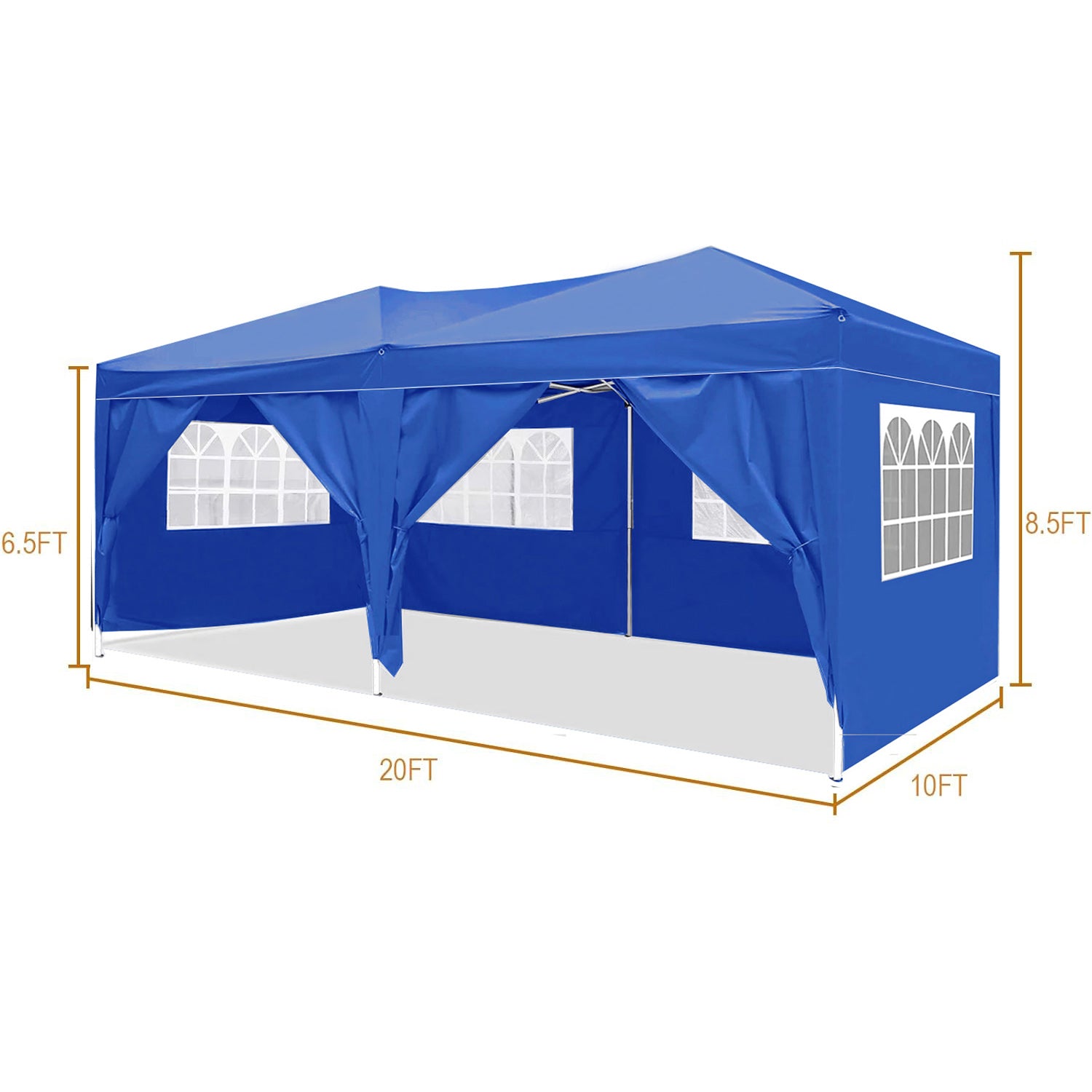 Auvent pliable de 10'x20' avec 6 parois latérales amovibles, abris d'activités de plein air, tente portable de terrasse UPF 50+ (bleu)