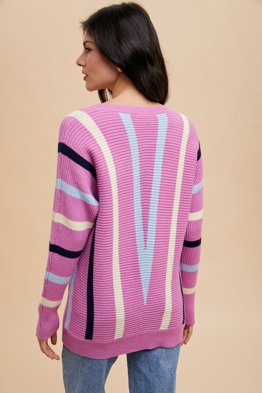 Pull côtelé à col rond et rayures chevrons Annie Wear
