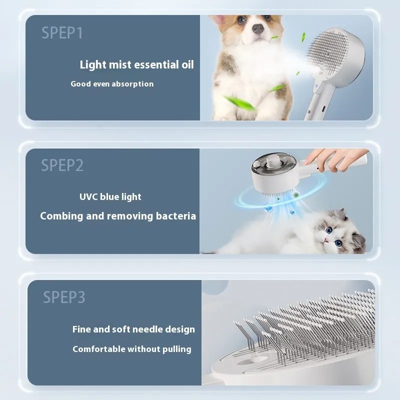 Brosse dépilatoire pour animaux, brosse vapeur pour chiens et chats, brosse autonettoyante pour animaux de compagnie, toilettage, élimine les poils de chat, accessoires pour chiens et chats