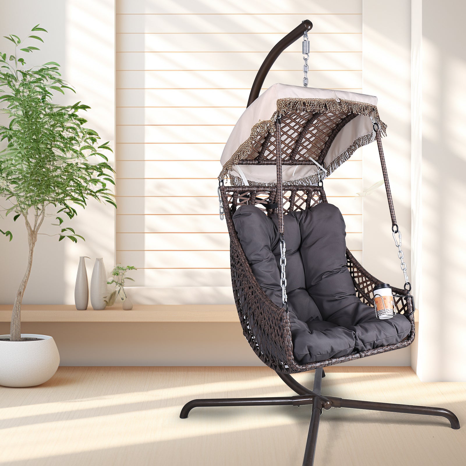 Chaise hamac pivotante avec support, cadre en rotin et osier, capacité de 350 lb