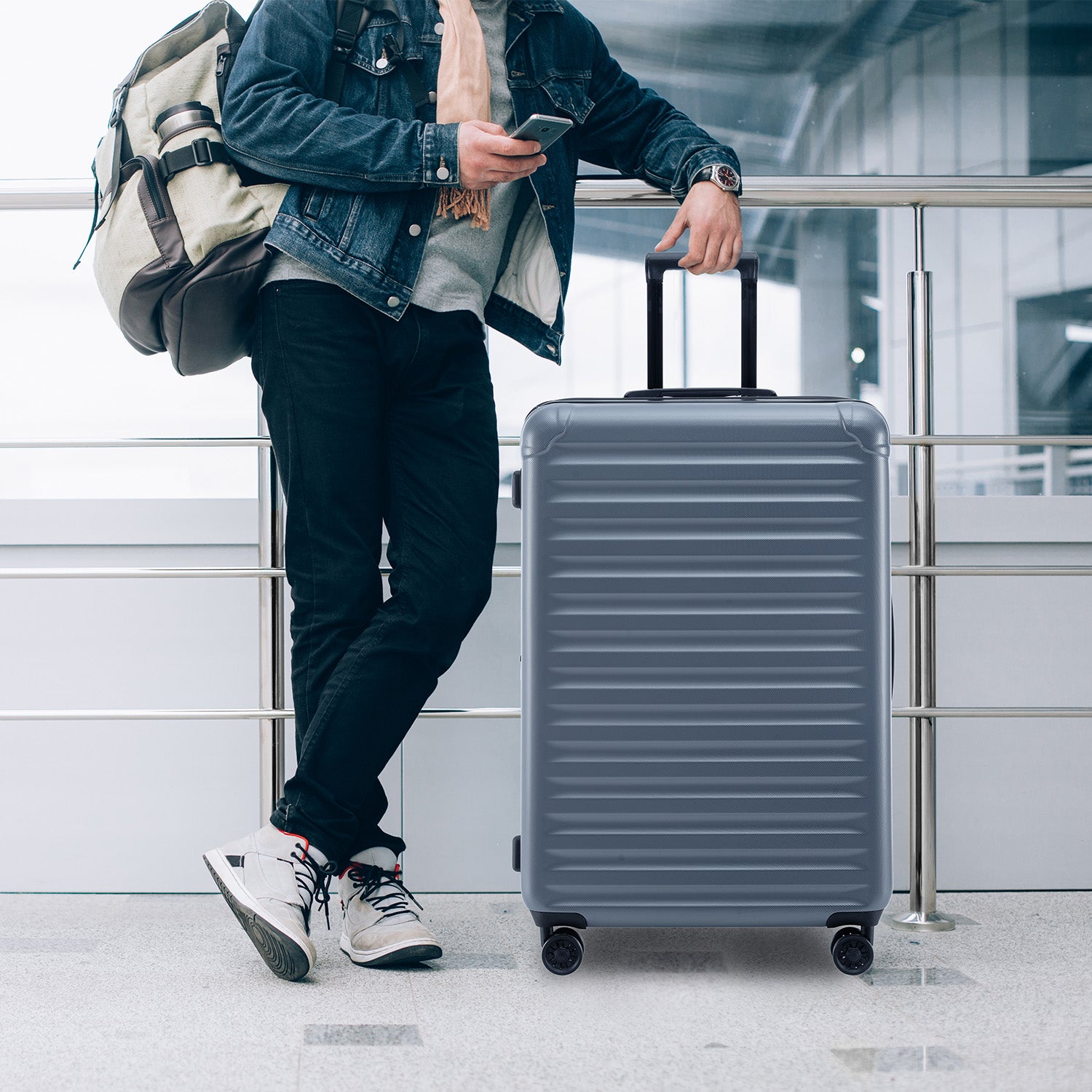 Ensemble de bagages extensibles, nouveau modèle, ABS et PC, 3 pièces, avec roulettes pivotantes, serrure TSA légère (20/24/28), gris acier