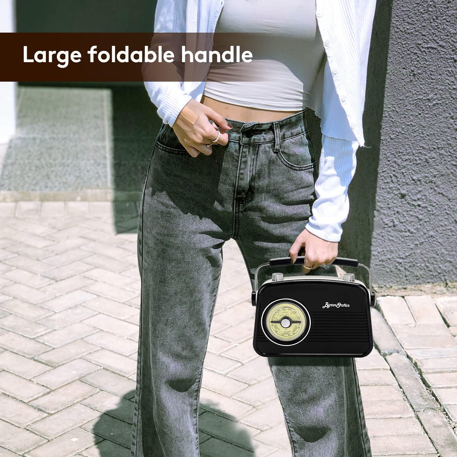 Radio AM FM noire - Petite radio portable vintage/rétro avec prise casque et grand cadran rotatif analogique