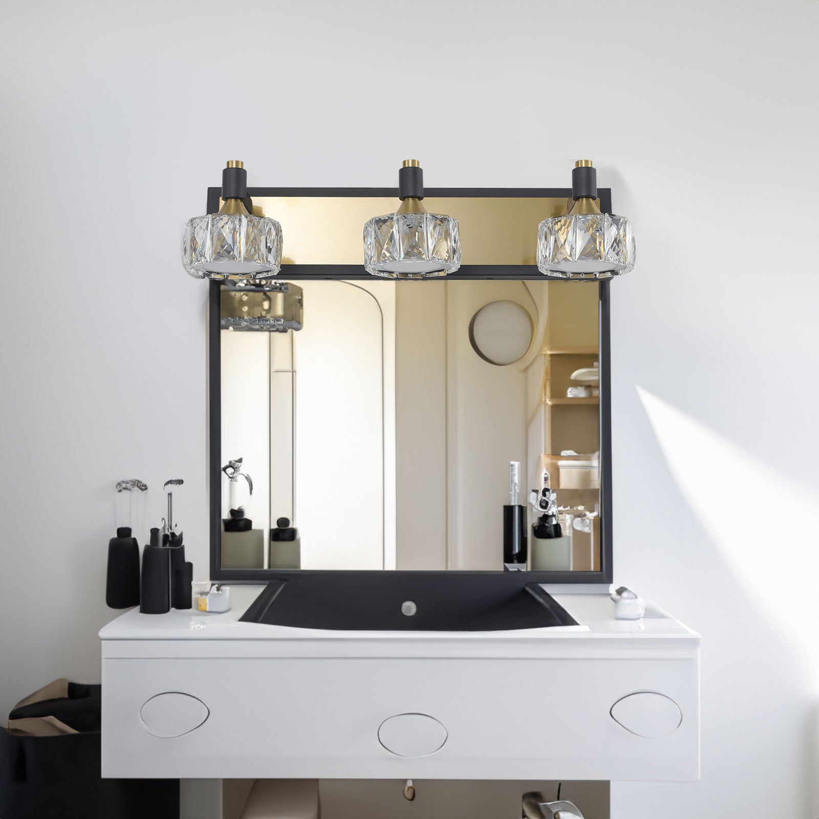 Applique murale de salle de bain moderne à 3 LED en cristal, luminaire suspendu au-dessus du miroir