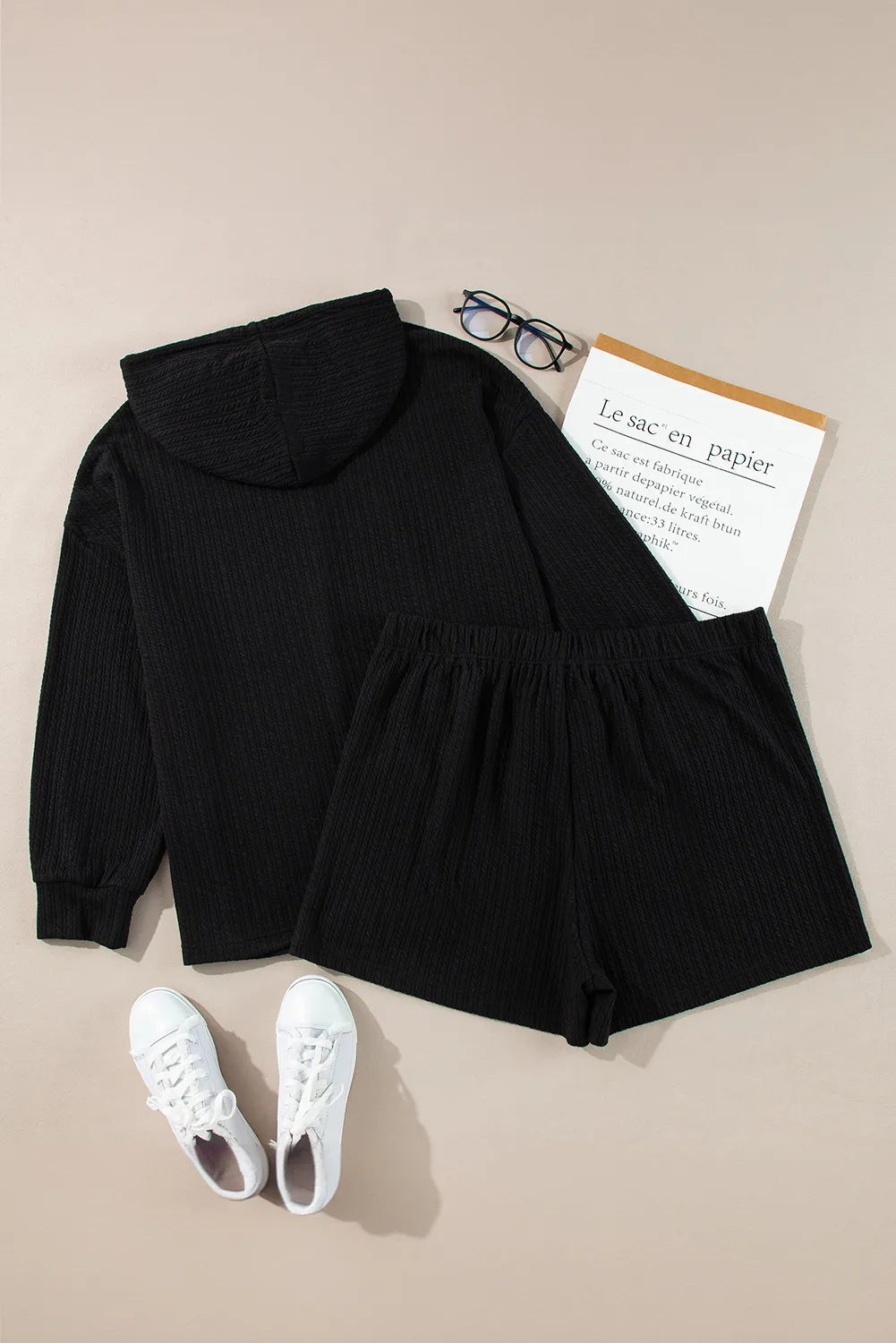 Ensemble sweat à capuche et short grande taille avec cordon de serrage et épaules tombantes