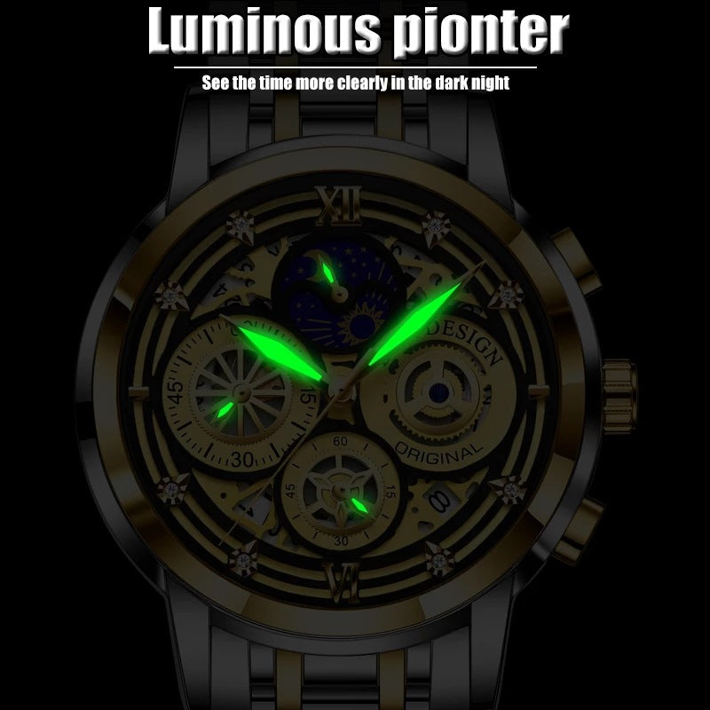 Montre à quartz pour homme, squelette, nouveau concept, étanche, multifonctionnelle