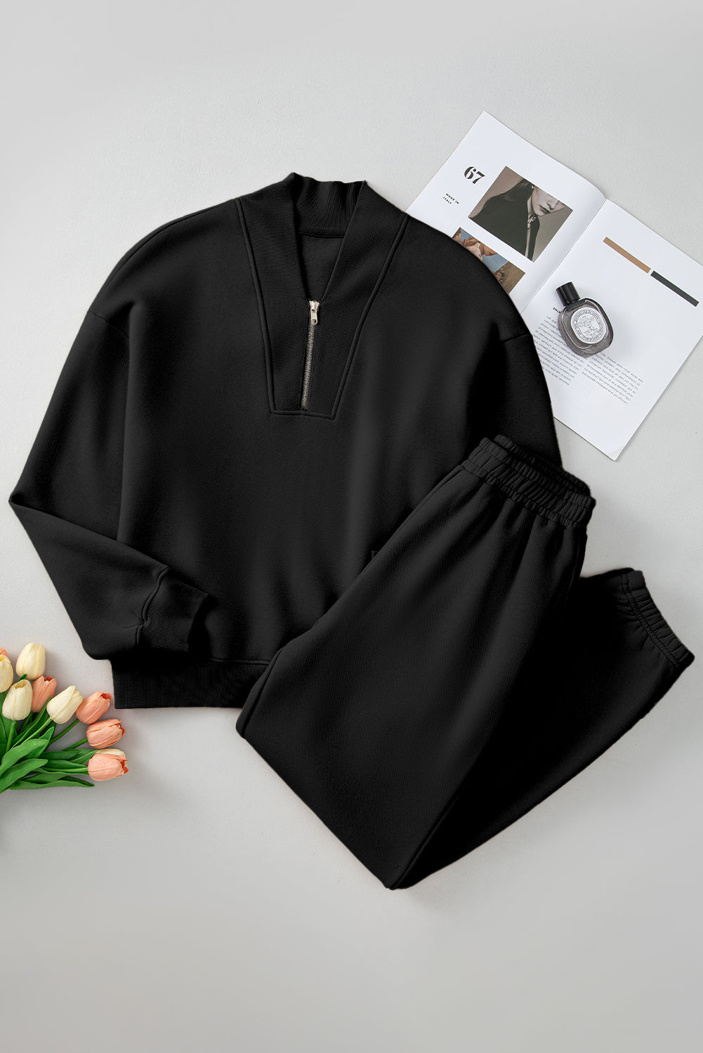 Ensemble haut à manches longues et pantalon à fermeture éclair quart de tour
