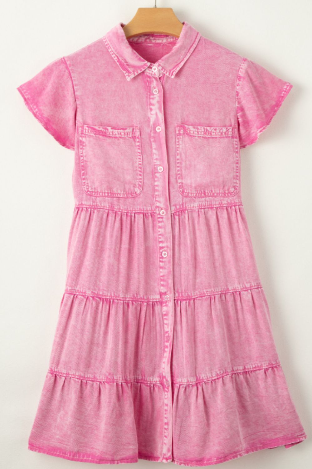 Robe mini en jean boutonnée à col montant