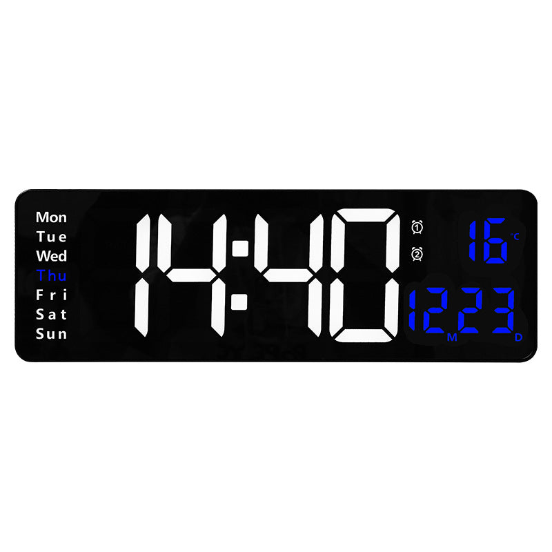 Horloge murale numérique à LED de 13/16 pouces, télécommande murale, affichage de la température, de la date et de la semaine, minuterie, double alarme