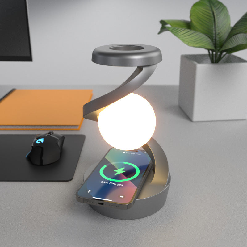 Lampe de table flottante en forme de lune à LED RVB avec chargeur sans fil pour bureau, chambre à coucher, maison