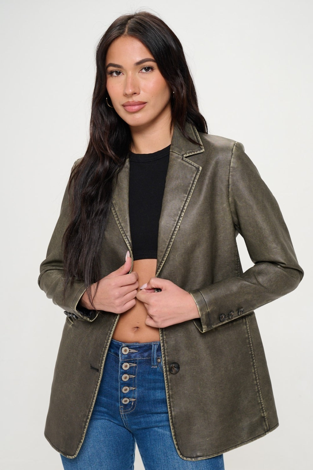 Blazer en cuir végétalien à simple boutonnage Coalition LA