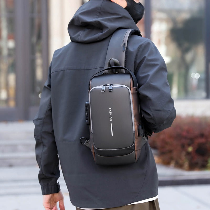 Sac à bandoulière étanche et antivol avec mot de passe et port USB pour homme