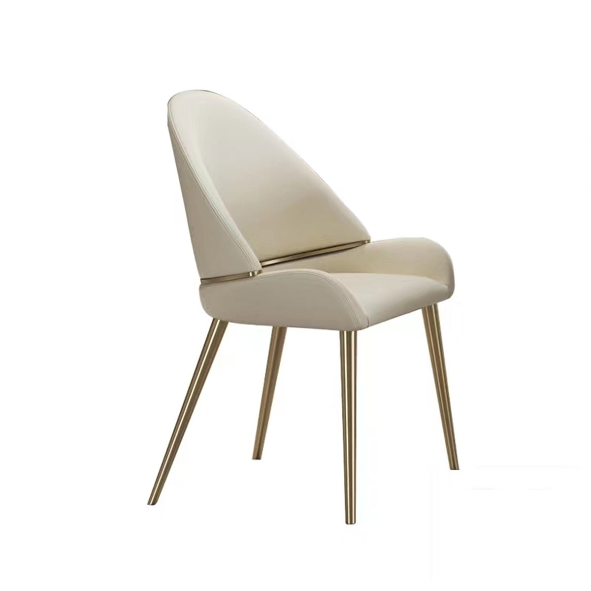 Dining Chair with PU Leather Beige color metal legs (Set of 2)(Foam + Beige + Meta)