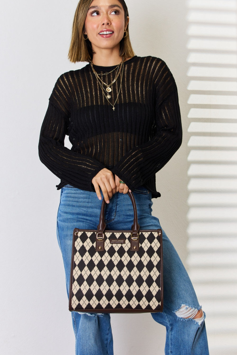 Sac à main en cuir PU à motif losanges David Jones