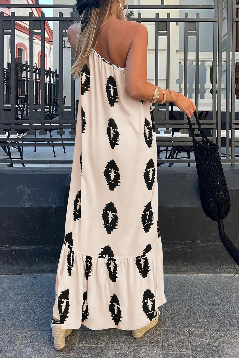 Robe longue imprimée à une épaule
